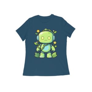 Botanical Robot Graphic T-Shirt in Navy Blue — GroundGaze