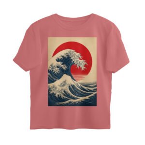 Rising Wave oversized graphic tee in dusty rose — great wave and red sun Japanese woodblock design by GroundGaze