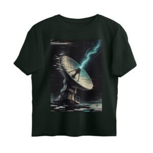 Lost Signal oversized graphic tee in bottle green — retro glitch satellite design by GroundGaze